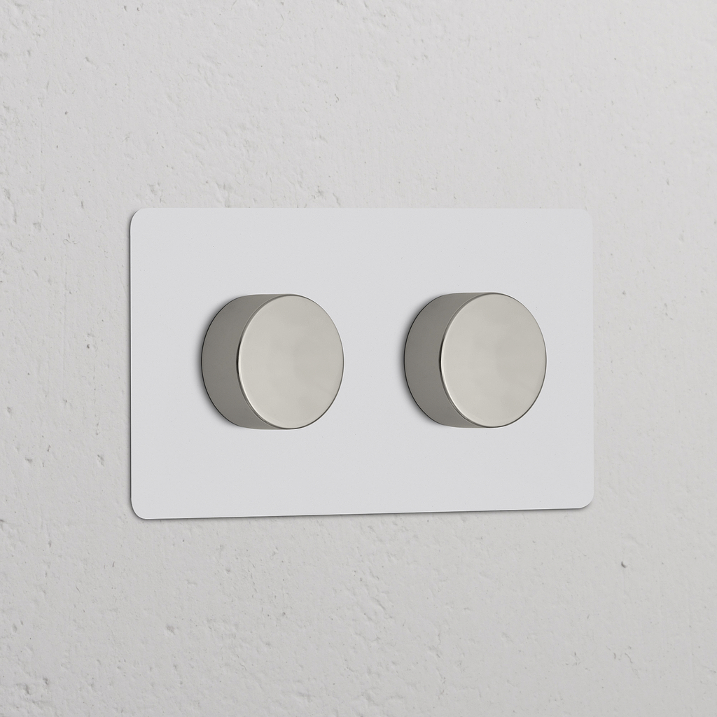 Plaque murale double avec deux variateurs ronds Nickel Poli Peignable, Variateur Multidirectionnel x2.