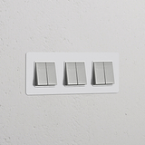 Interrupteur VV Carré x6 (Plaque Triple) - Nickel Poli Peignable Insert Blanc