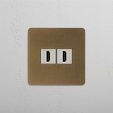 Dual Port HDMI Single Module in Antique Brass White on White Background
