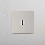 Single HDMI Module in Polished Nickel White on White Background