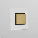 Bouton Poussoir Trois Positions Carré (Plaque Simple) - Laiton Ancien Peignable Insert Noir