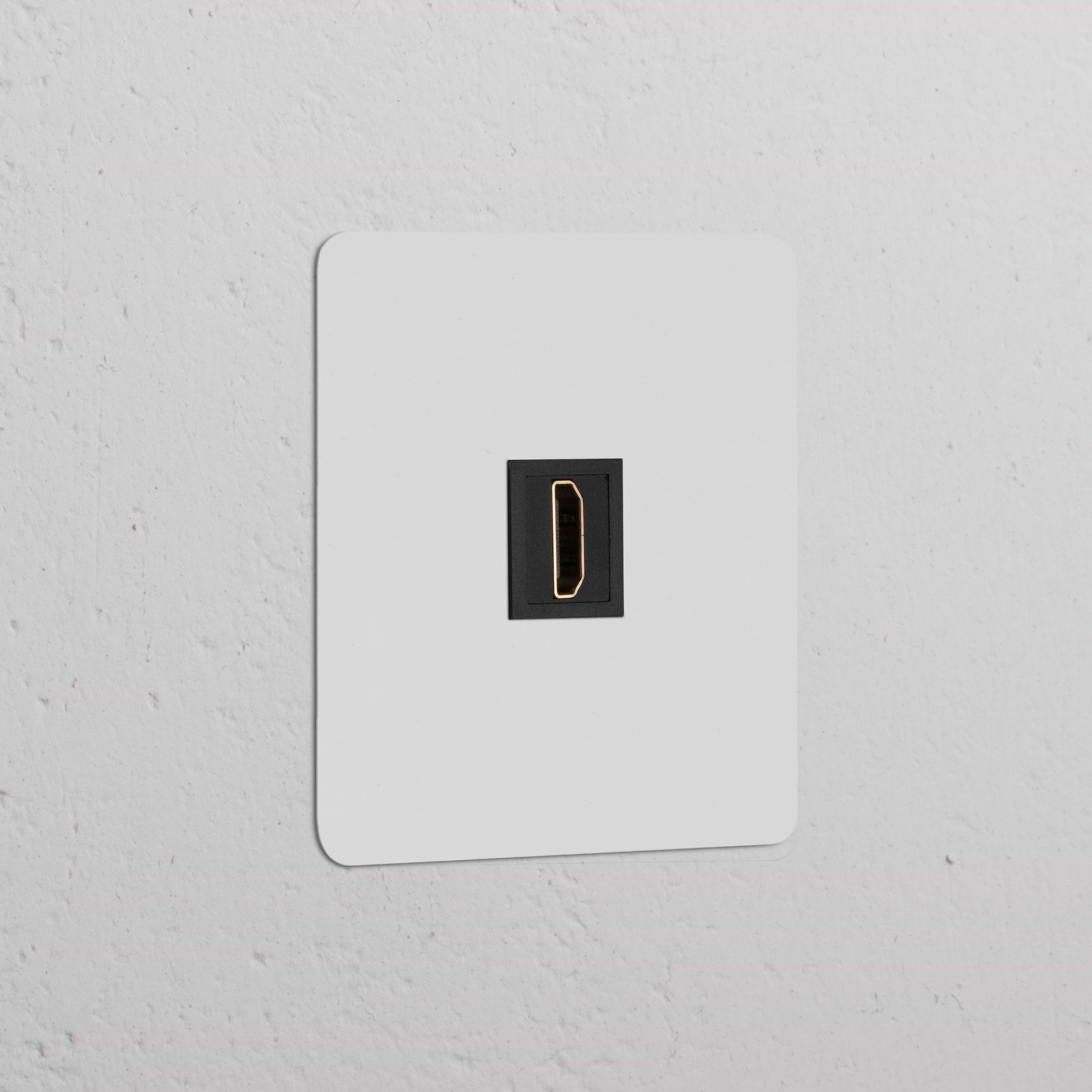 Plaque murale blanche avec une Prise HDMI noire (Plaque Simple) - Insert Peignable pour connexions AV simples.