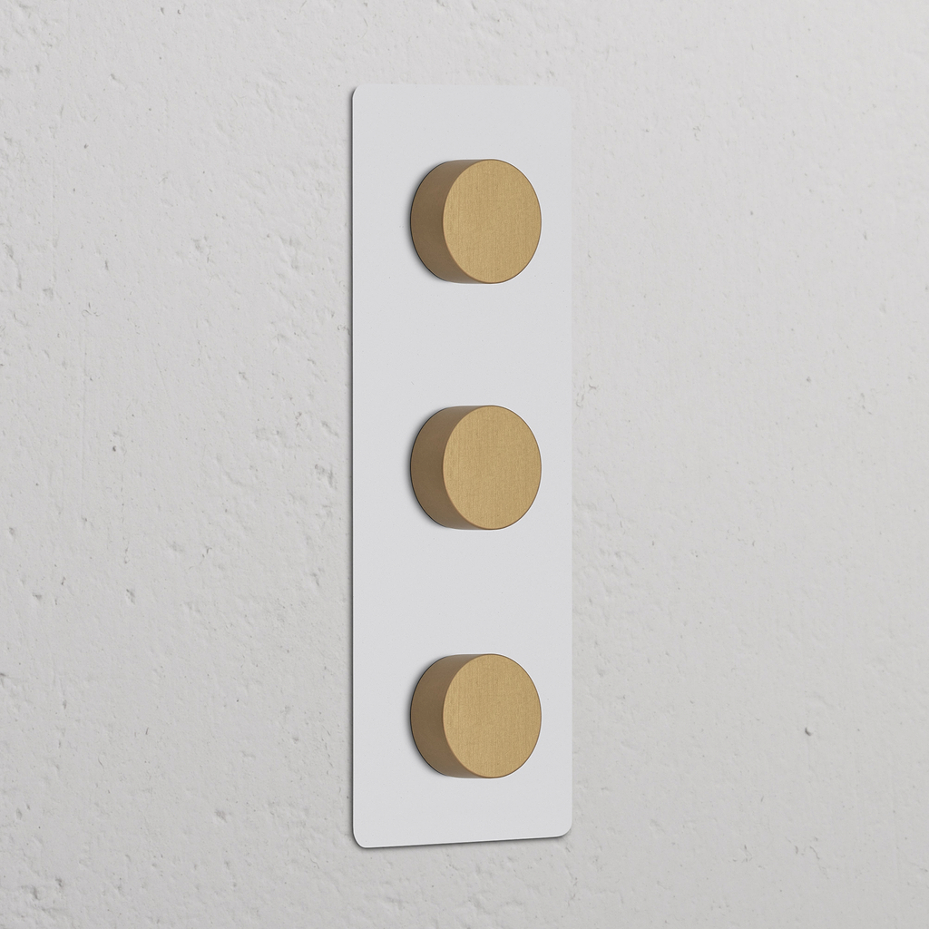 Plaque verticale triple en laiton avec trois variateurs multidirectionnels, 'Variateur Multidirectionnel x3 Vertical'.