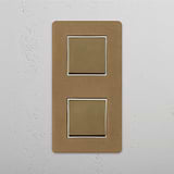 Vertical Double Rocker Switch in Antique Brass White, Two Positions on White Background