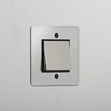 Retractive Single Rocker Switch in Clear Polished Nickel Black - User-friendly Light Control Accessory