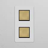 Interrupteur VV Carré x2 Vertical (Plaque Double) - Laiton Ancien Peignable Insert Noir