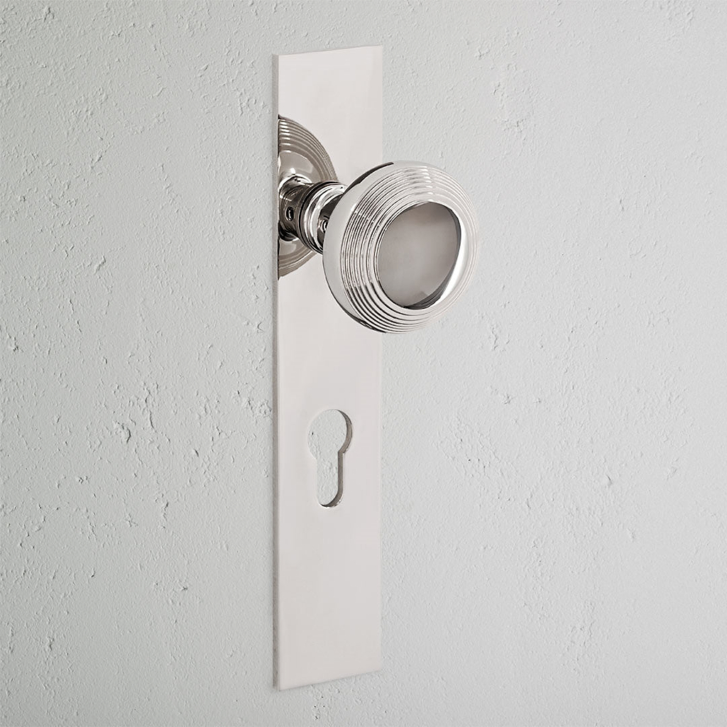 Poplar Bouton de Porte à Ressort à Plaque Longue et Trou de Serrure Euro - Nickel Poli