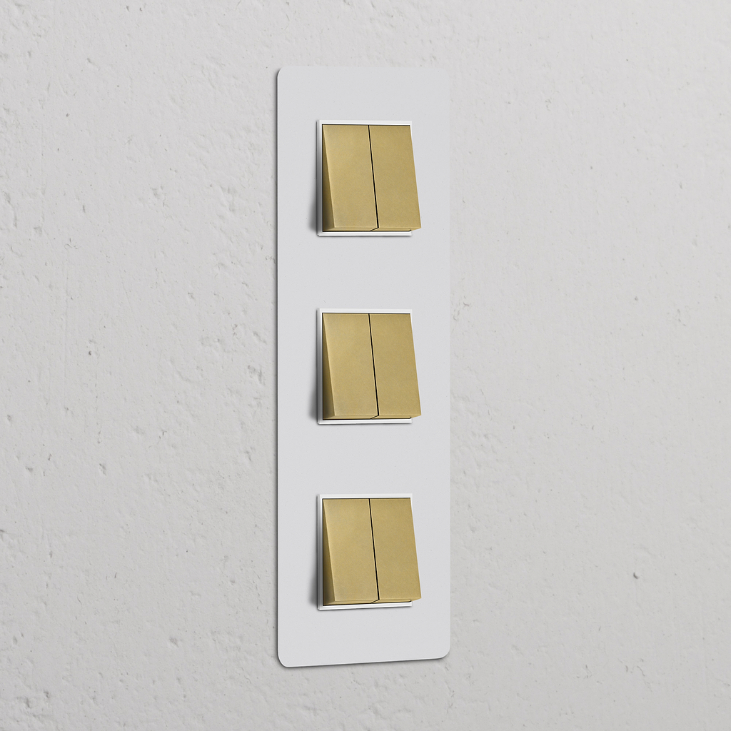 Interrupteur VV Carré x6 Vertical (Plaque Triple) - Laiton Ancien Peignable Insert Blanc
