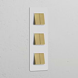 Interrupteur VV Carré x6 Vertical (Plaque Triple) - Laiton Ancien Peignable Insert Blanc