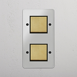 Clear Antique Brass Black Double Vertical Rocker Switch - Efficient Light Management Accessory on White Background