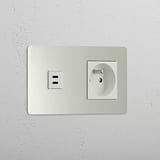 Mixed High-Speed Charging and French Standard Outlet: Polished Nickel White Double USB 30W & French Module