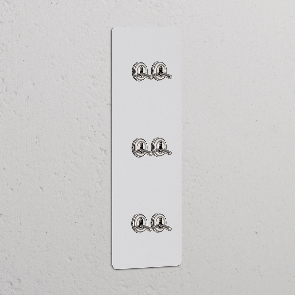 Interrupteur VV à Levier x6 Vertical (Plaque Triple) - Nickel Poli Peignable