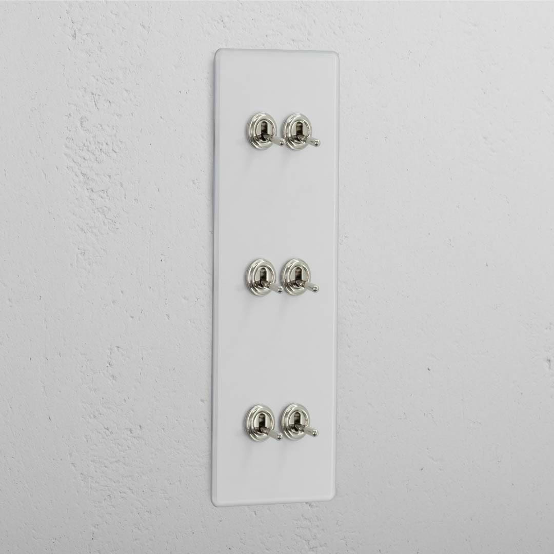 Vertical Six-Position Triple Toggle Switch in Clear Polished Nickel - Comprehensive Lighting System