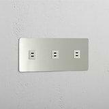 High Capacity High-Speed Charging Outlet: Triple 3x USB Module in Polished Nickel White