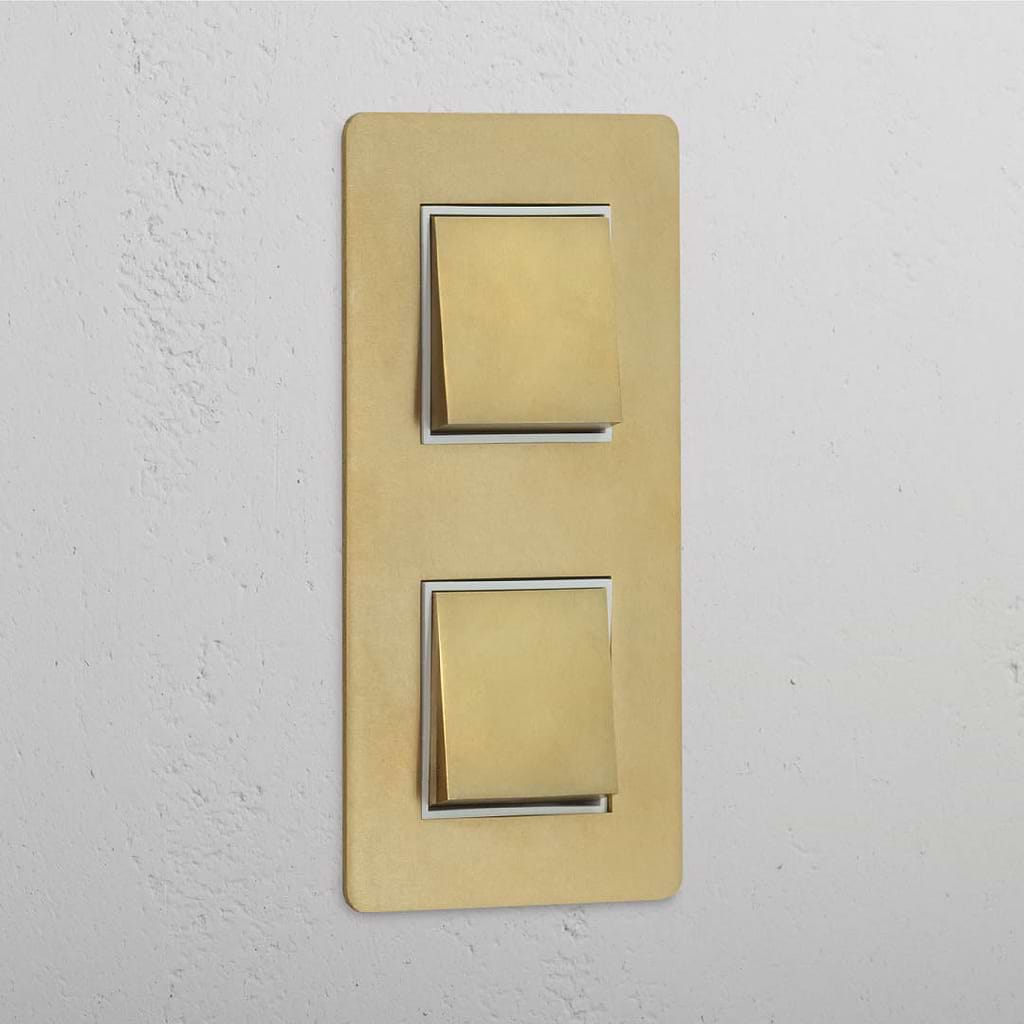 Vertical Double Rocker Switch with 2 Levers in Antique Brass White - Easy Installation