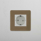 Compact Single Schuko Module in Antique Brass White, Perfect for Energy Efficiency on White Background