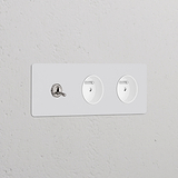 Interrupteur VV à Levier & Prise de Courant Ronde Type E x2 (Plaque Double) - Nickel Poli Peignable Insert Blanc