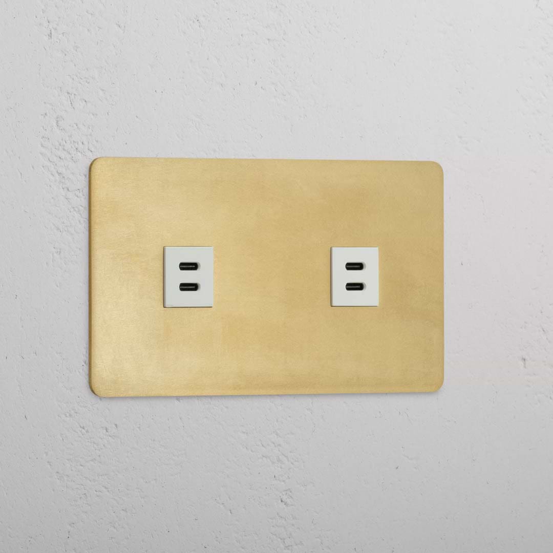 Double USB Module in Antique Brass White with Dual Ports - Advanced Connectivity