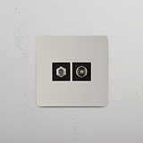 Satellite and TV Signal Accessory on White Background: Polished Nickel Black Single Satellite & TV Module