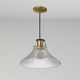 Hammersmith Suspension Moyen Format en Verre Cannelé - Laiton Ancien