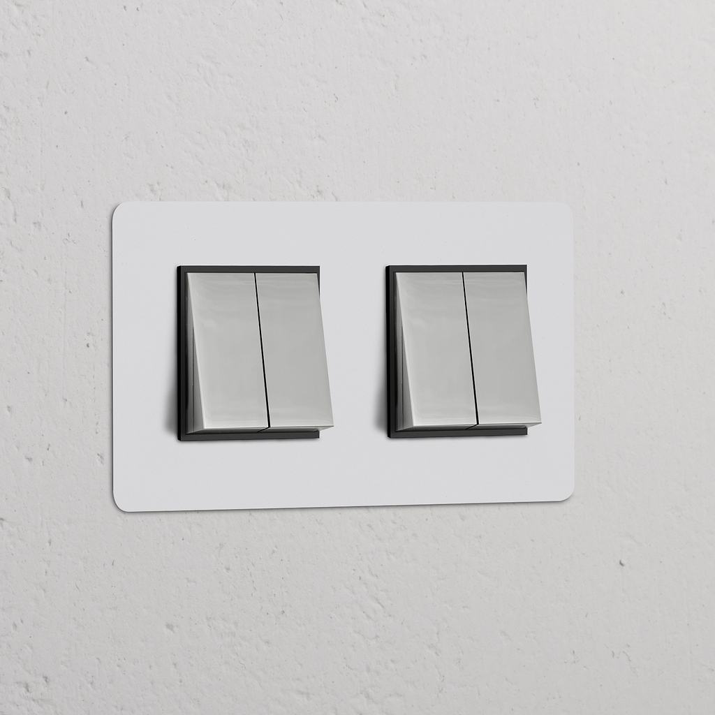 Interrupteur VV Carré x4 (Plaque Double) - Nickel Poli Peignable Insert Noir