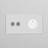 Interrupteur VV à Levier x2 & Prise de Courant Ronde Type E (Plaque Double) - Nickel Poli Peignable Insert Blanc