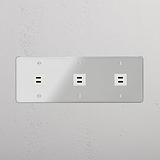 Powerful Charging Accessory: High-Speed Charging Clear White Triple USB Module on White Background