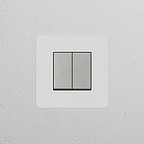 Interrupteur VV Carré x2 (Plaque Simple) - Nickel Poli Peignable Insert Blanc