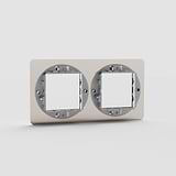Double 45mm Switch Plate in Polished Nickel EU - Large, Polished Nickel Dual Switch Plate on White Background