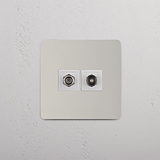 Single Satellite & TV Module in Polished Nickel White on White Background