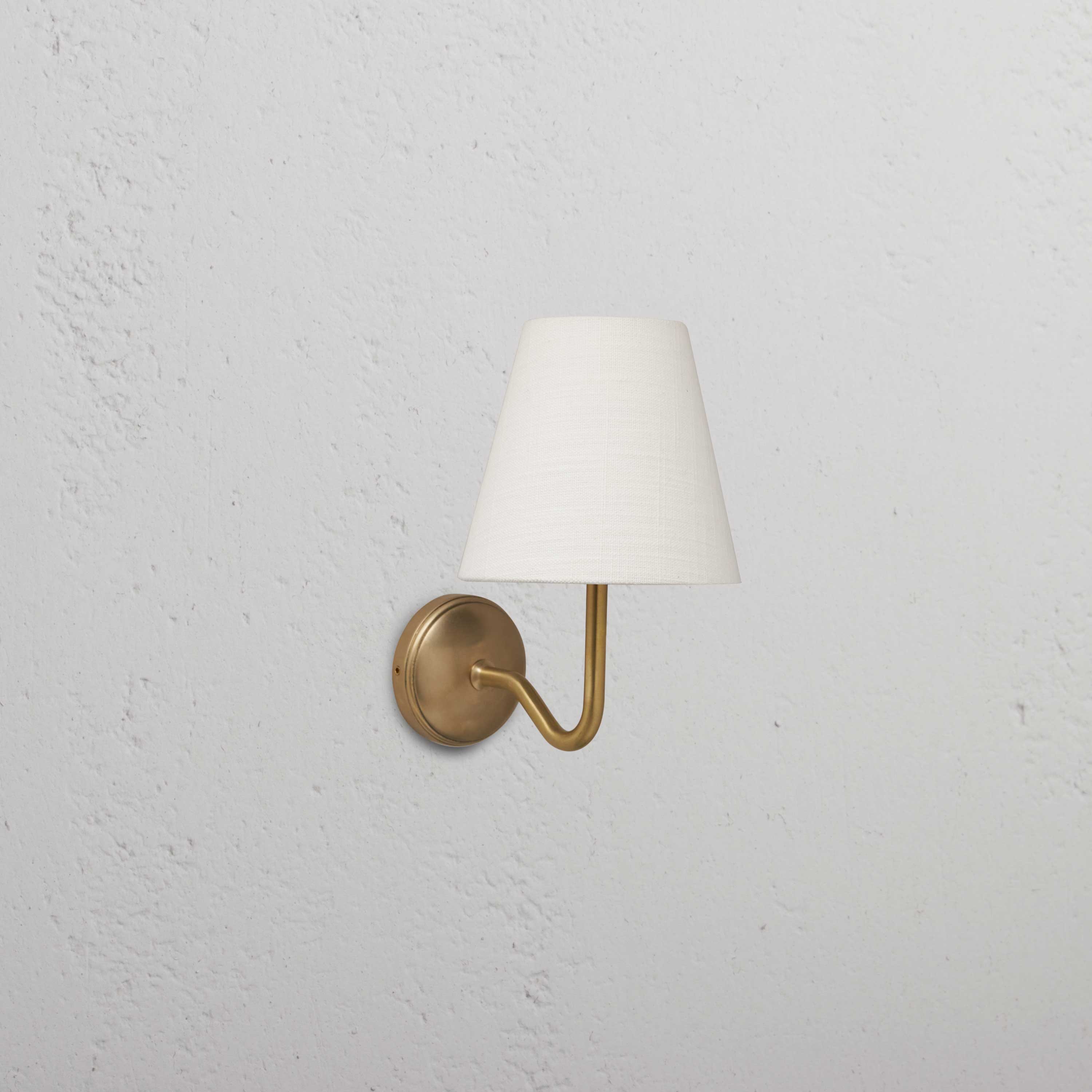 Antique Brass Wall Light with Alabaster White Linen Shade