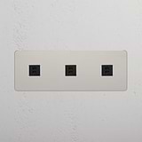 High Capacity High-Speed Charging Outlet: Polished Nickel Black Triple 3x USB Module on White Background