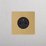 Prise de Courant Ronde Type E (Plaque Simple) - Laiton Ancien (Insert Noir)