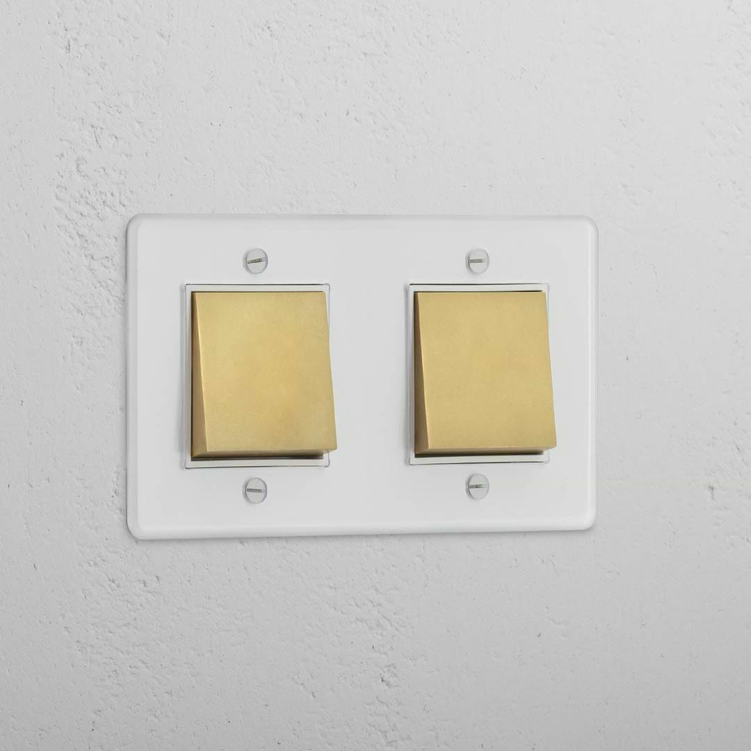 Double Rocker Switch in Clear Antique Brass White with 2 Positions - Stylish Light Control Tool
