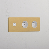 Triple USB 30W & 2x French Module - Antique Brass White