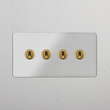 Clear Antique Brass Double Toggle Switch with 4 Positions - Robust Light Control Accessory on White Background