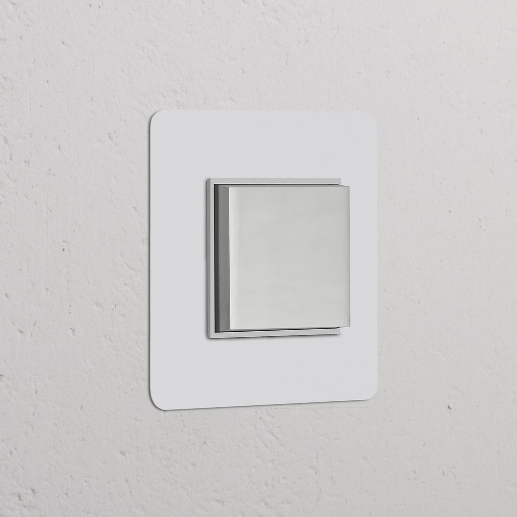 Bouton Poussoir Trois Positions Carré (Plaque Simple) - Nickel Poli Peignable Insert Blanc