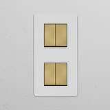 Interrupteur VV Carré x4 Vertical (Plaque Double) - Laiton Ancien Peignable Insert Blanc