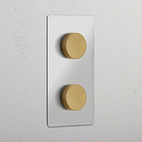Adjustable Clear Antique Brass Double Vertical Dimmer Switch - Versatile Light Control Solution