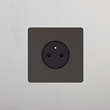 Prise de Courant Ronde Type E (Plaque Simple) - Bronze (Insert Noir)