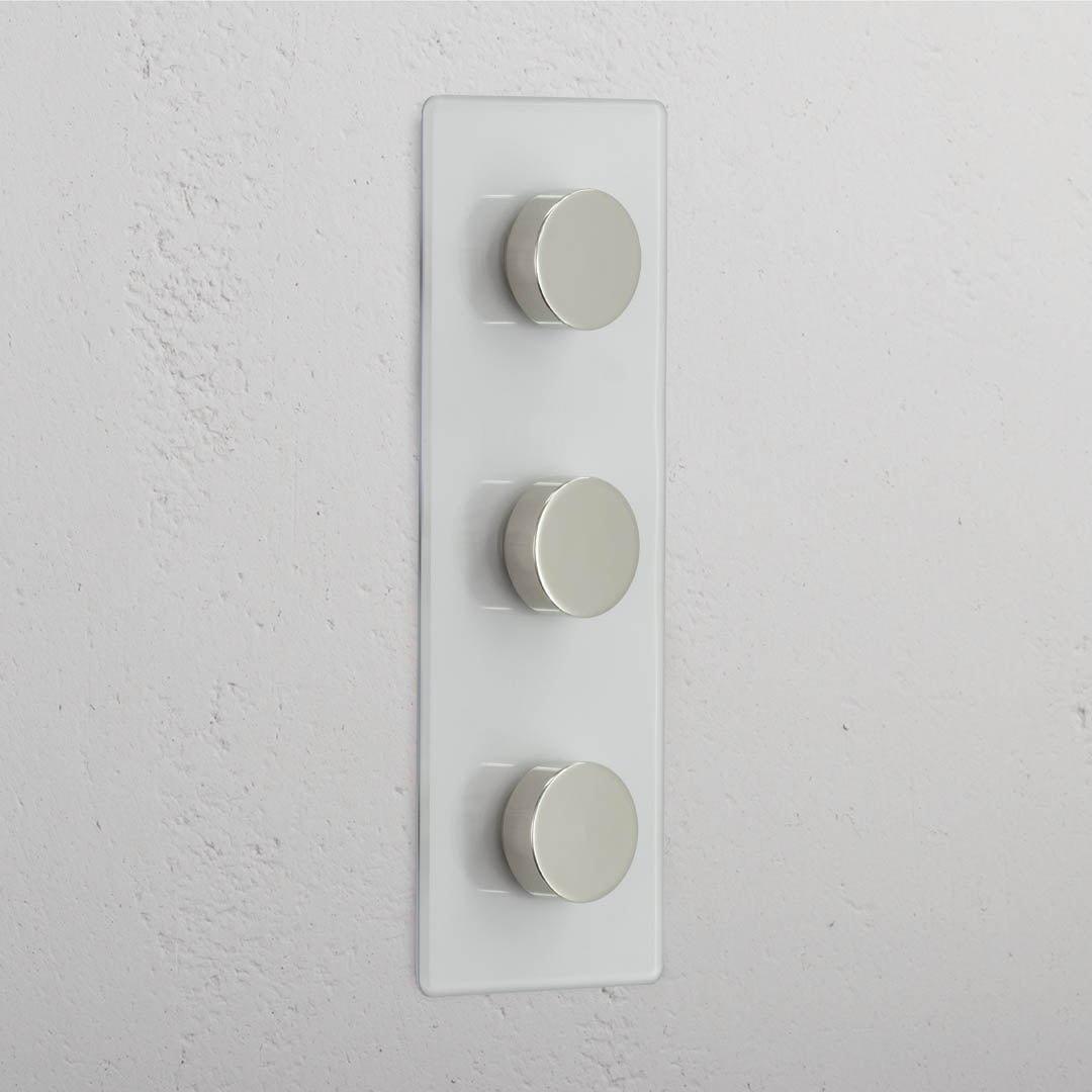 Vertical Triple Dimmer Switch in Clear Polished Nickel - Superior Light Control System