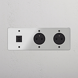 Prise USB-C 30W & Prise de Courant Ronde Type E x2 (Plaque Triple) - Transparent (Insert Noir)