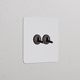 Interrupteur VV à Levier x2 (Plaque Simple) - Bronze Peignable