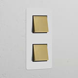Interrupteur VV Carré x2 Vertical (Plaque Double) - Laiton Ancien Peignable Insert Noir