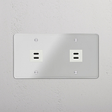 High-Speed Charging Double USB Module in Clear White - Modern Power Solution on White Background