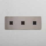 High Capacity High-Speed Charging Outlet: Polished Nickel Black Triple 3x USB Module on White Background