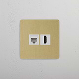 Antique Brass White Single RJ45 & HDMI Module, Perfect for Modern Homes on White Background