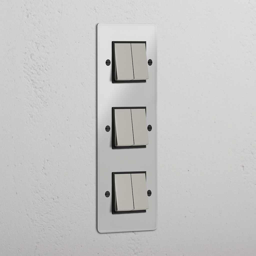 Vertical Six-Position Triple Rocker Switch in Clear Polished Nickel Black - Advanced Lighting Solution