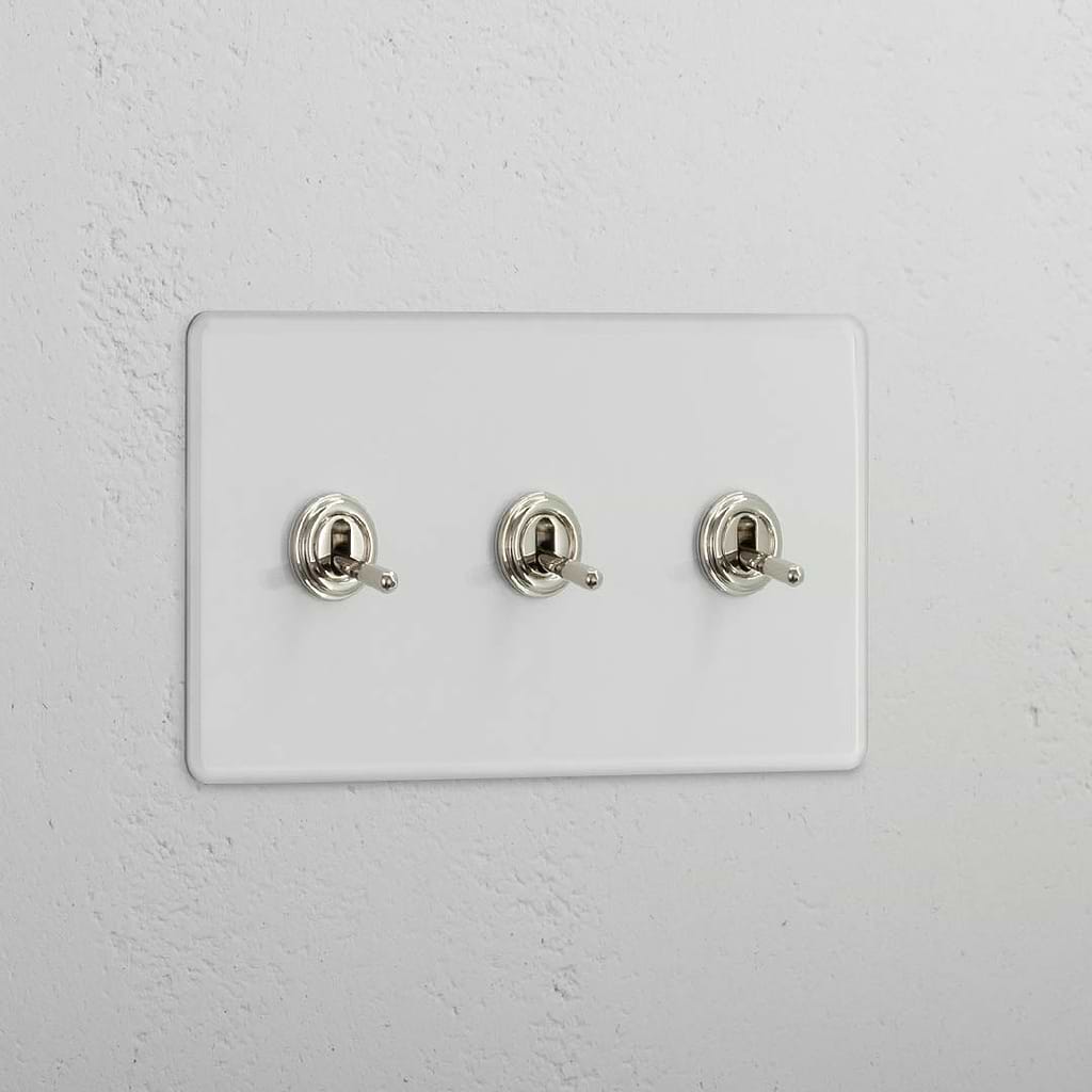 Triple Toggle Switch in Clear Polished Nickel - Functional Light Control Accessory