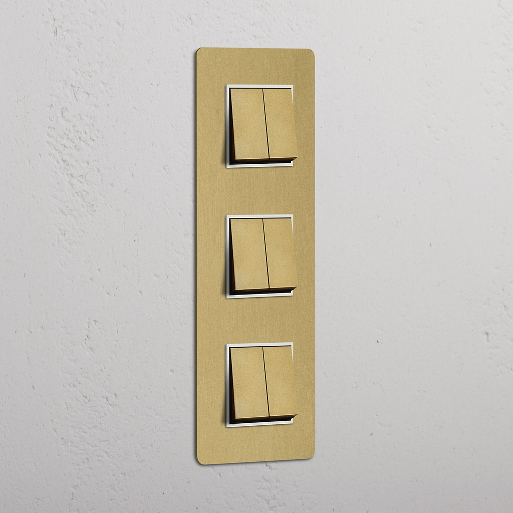 High-Capacity Triple Vertical Rocker Switch in Antique Brass White with 6 Positions